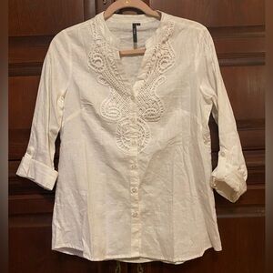 Button Up Embroidered Detail Top